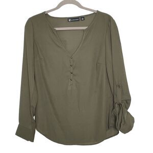 New York And Company Long Sleeve Blouse Size S Relaxed Olive‎ Changeable Sleeves